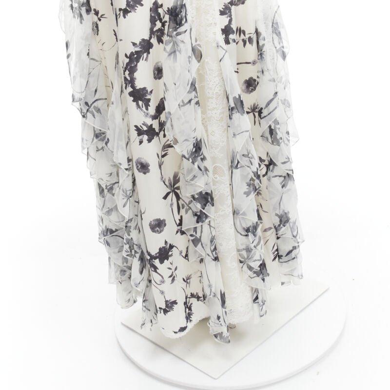 ALICA OLVIA Floral Crown 100% silk printed lace trim ruffle maxi dress US6 M For Sale 3