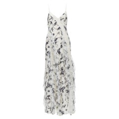 ALICA OLVIA Floral Crown 100% silk printed lace trim ruffle maxi dress US6 M