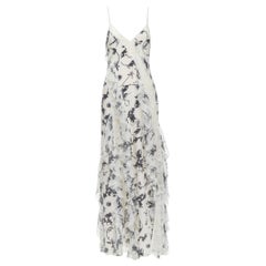 ALICA OLVIA Floral Crown 100% silk printed lace trim ruffle maxi dress US6 M