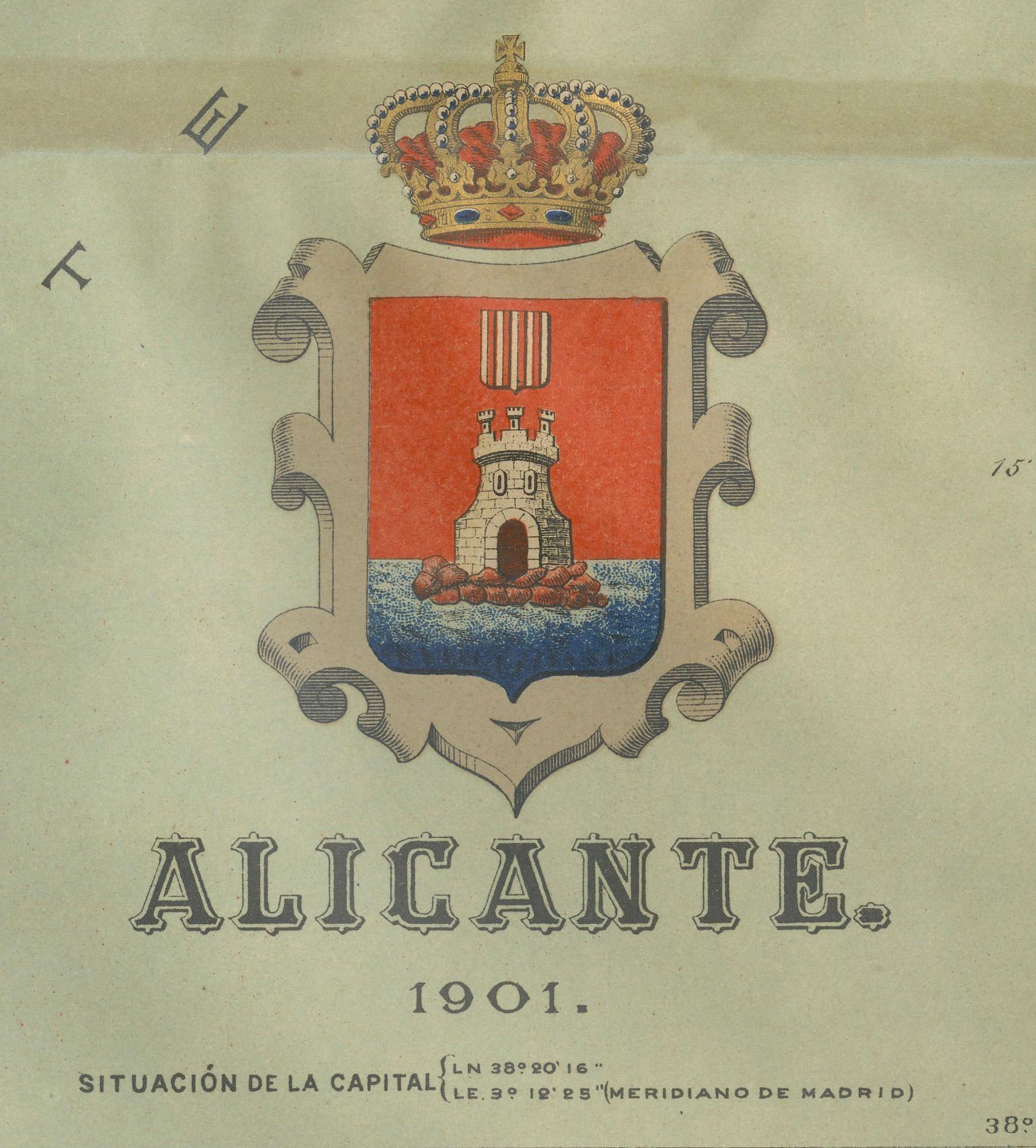 Alicante in a 1901 Antique Map: Maritime Gateway of Spain's Costa Blanca In Good Condition For Sale In Langweer, NL