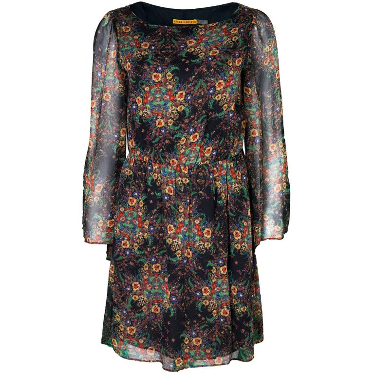 Alice + Olivia Silk Floral Print Dress Sz S For Sale at 1stdibs