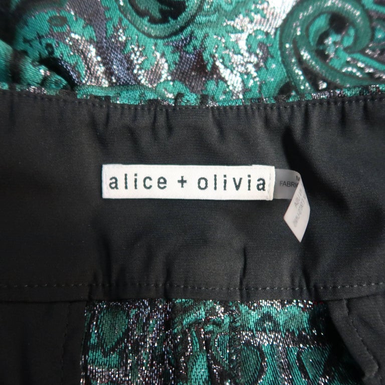 ALICE + OLIVIA Size 6 Turquoise Green Silver and Black Jacquard Dress ...