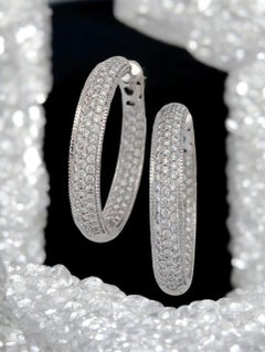 Fifer 14k White Gold Inside-Out Hoop Earrings with 2.28 ctw Natural Diamonds