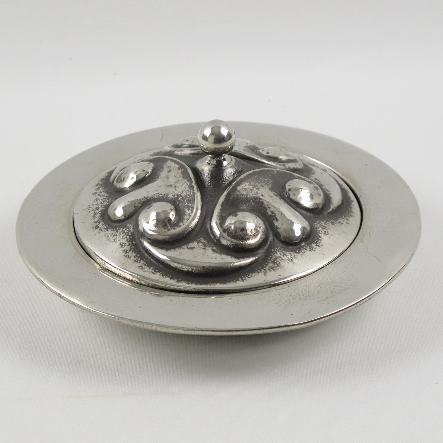 Early 20th Century Alice and Eugene Chanal Art Nouveau Pewter Box, France 1910 For Sale