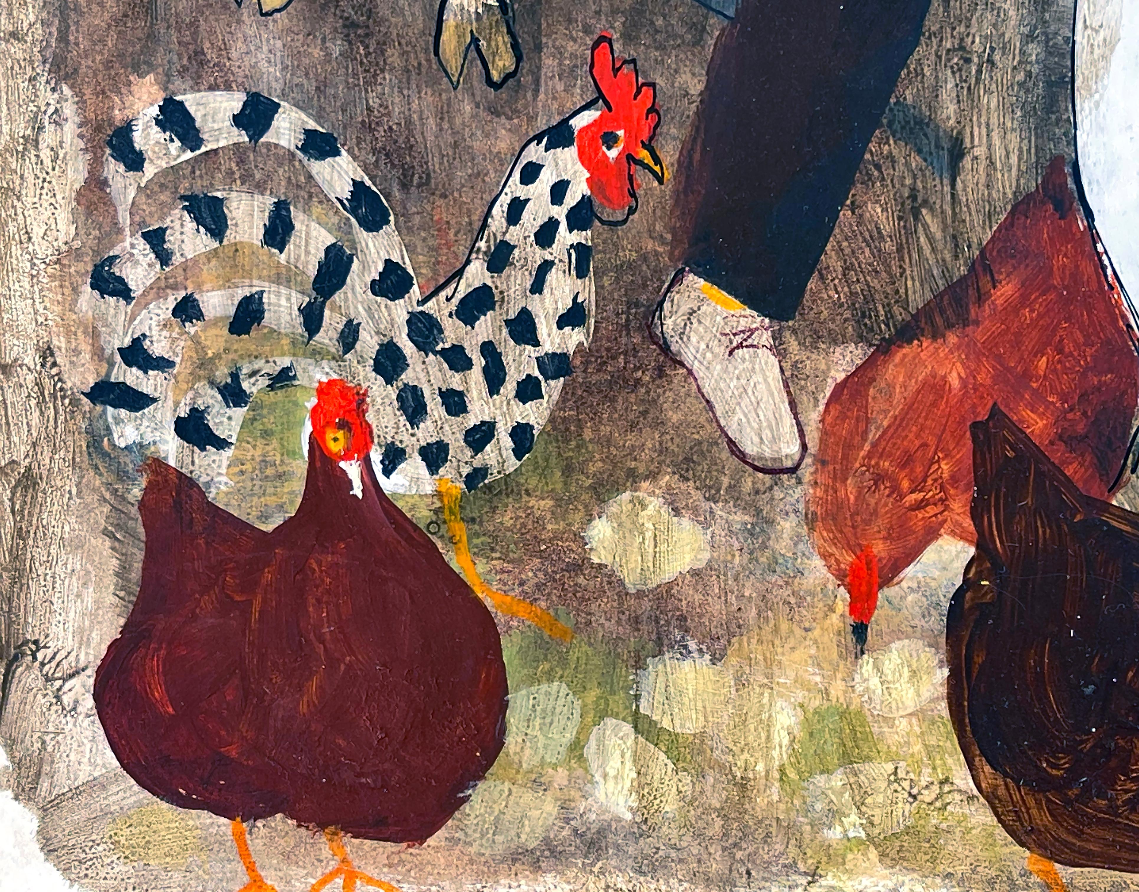Duck in Farm with Horse, Goat and Chickens.  Children's book illustration - Painting by ALICE and  MARTIN PROVENSEN