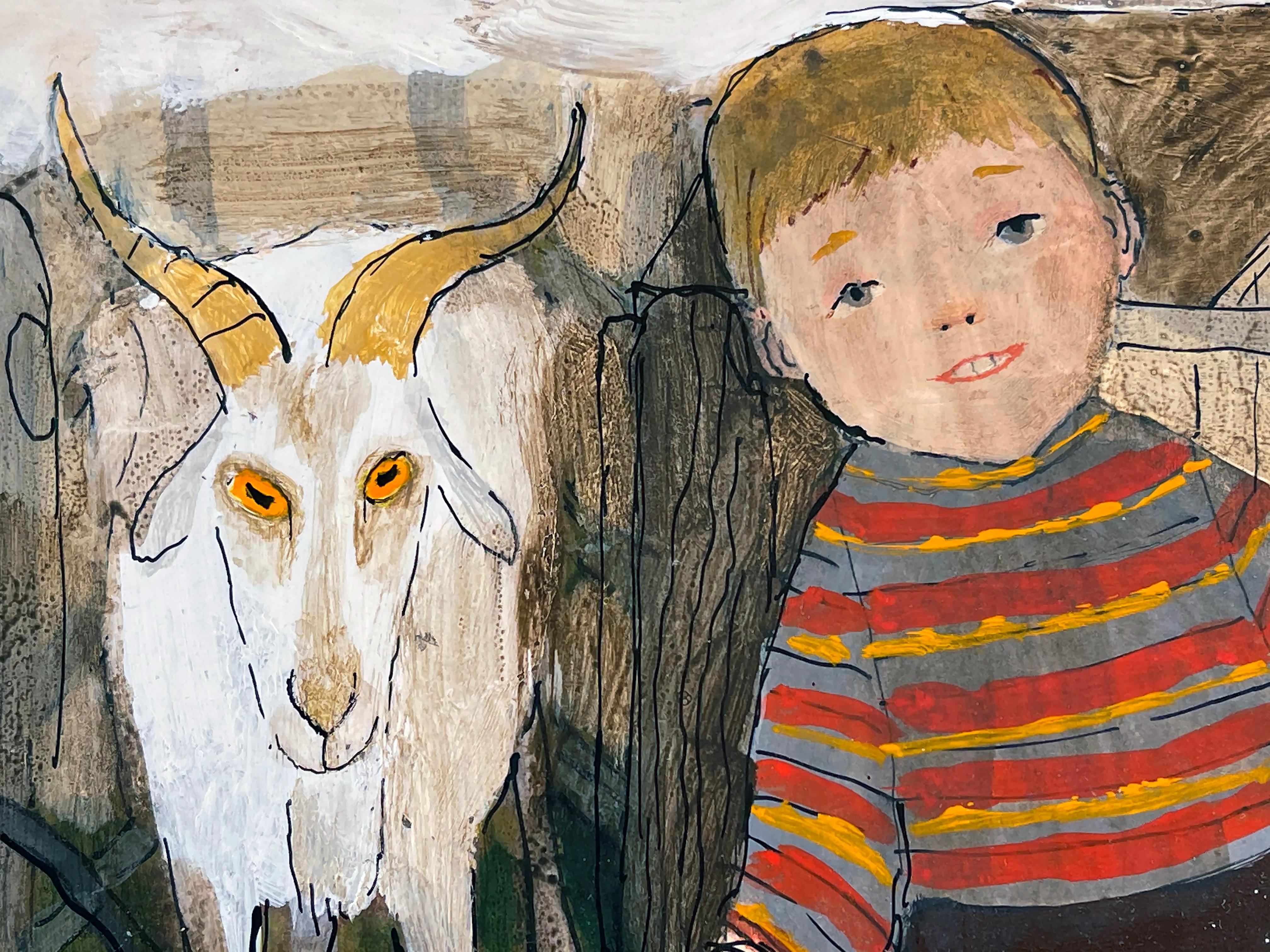 Duck à la ferme avec cheval, chèvre et poulets.  Illustration de livres pour enfants - Outsider Art Painting par ALICE and  MARTIN PROVENSEN