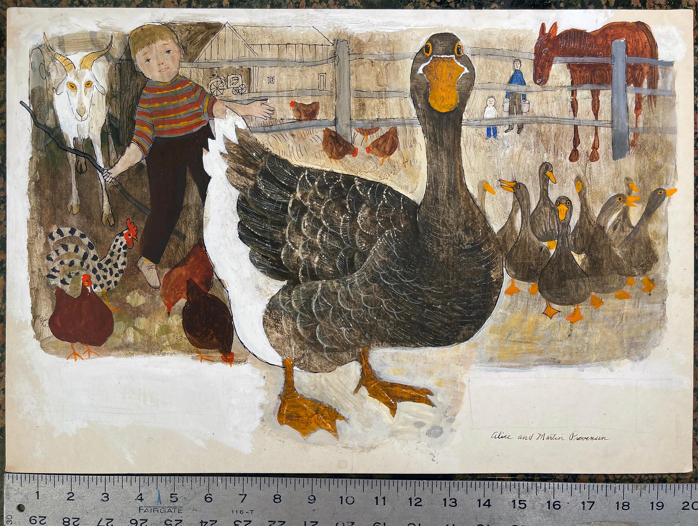 Duck à la ferme avec cheval, chèvre et poulets.  Illustration de livres pour enfants en vente 4