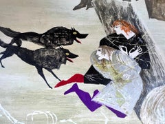 Black Wolves Attack Two People Tied Up, Children's Books Illustration