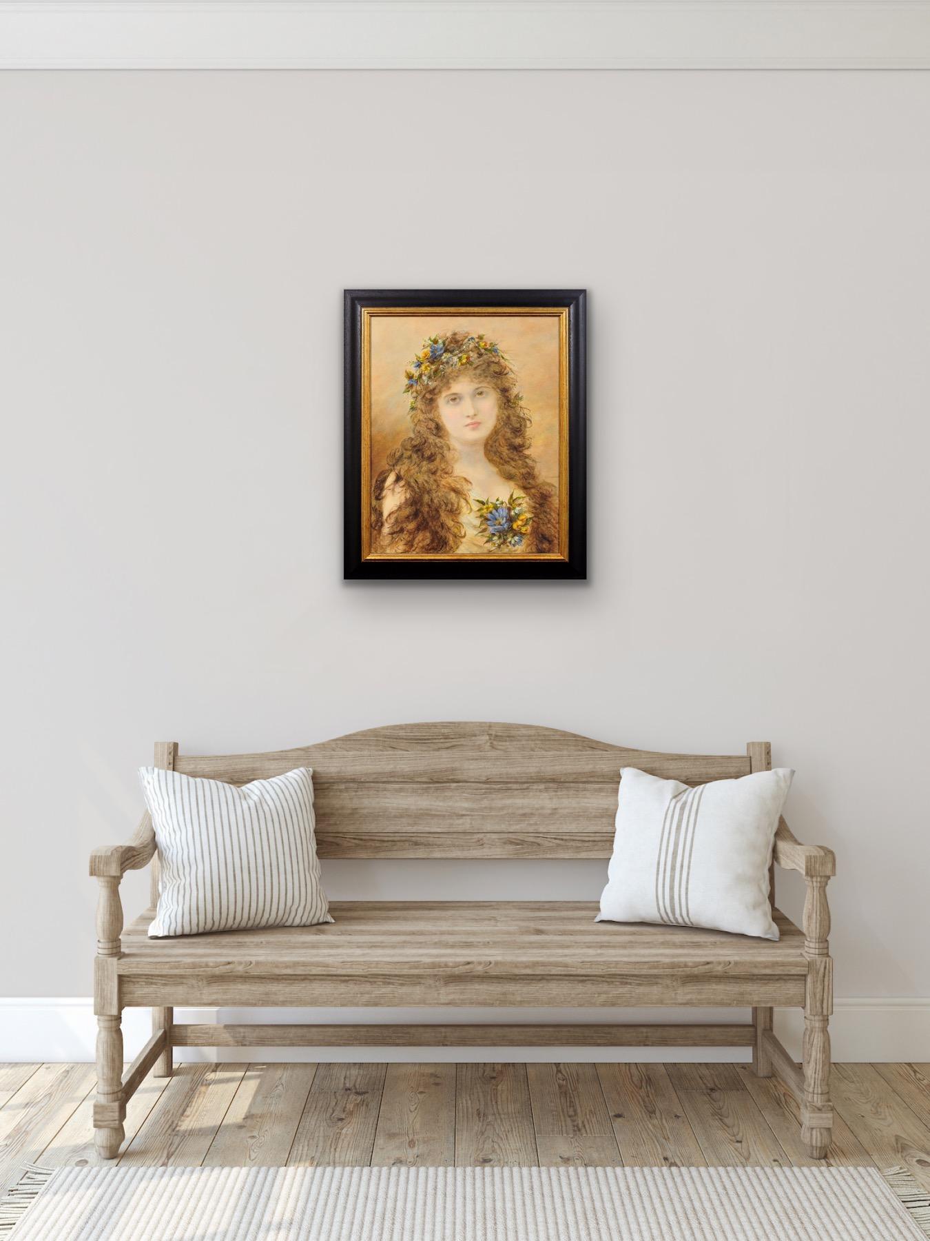 Primavera Peinture victorienne d'une jeune femme avec des fleurs de printemps dans les cheveux en vente 6