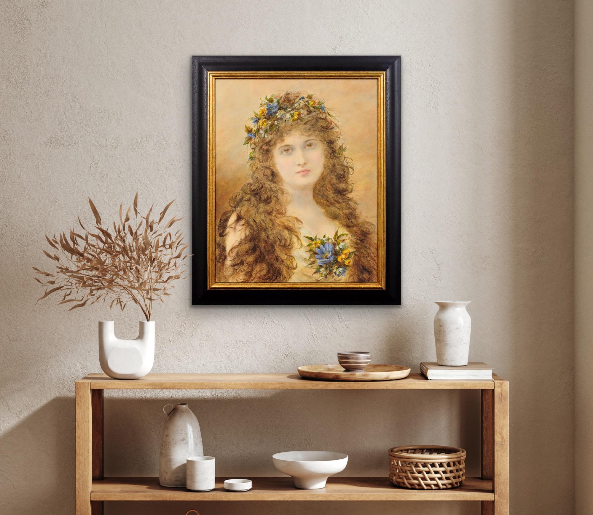 Primavera Peinture victorienne d'une jeune femme avec des fleurs de printemps dans les cheveux en vente 7