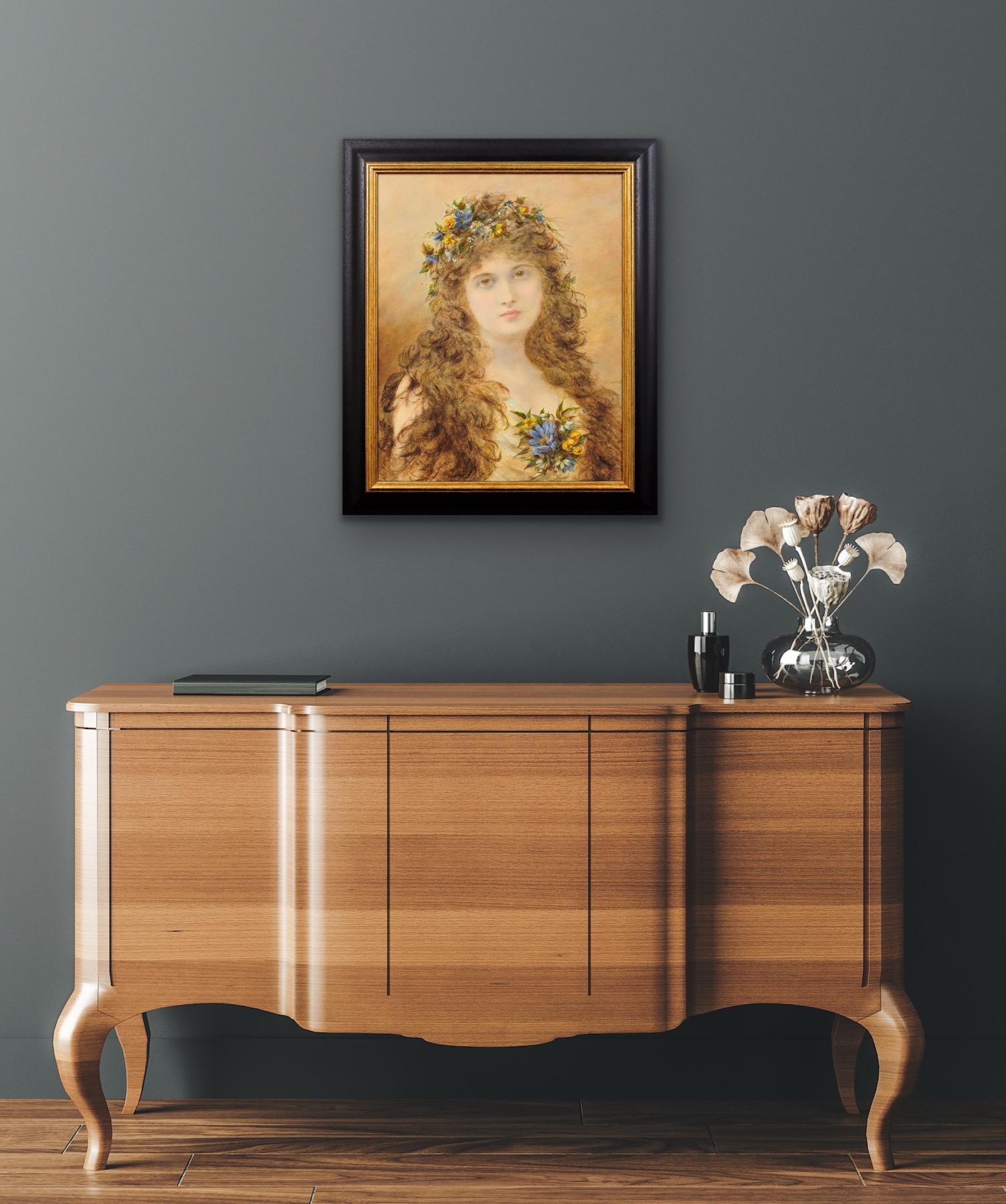 Primavera Peinture victorienne d'une jeune femme avec des fleurs de printemps dans les cheveux en vente 8