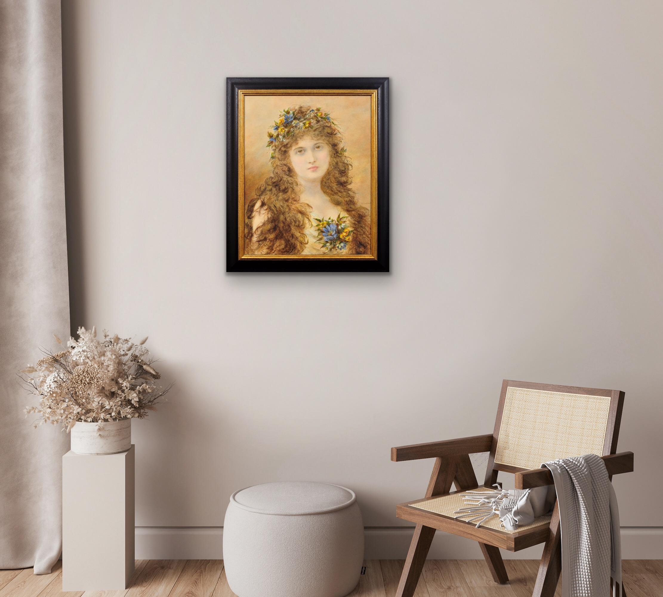Primavera Peinture victorienne d'une jeune femme avec des fleurs de printemps dans les cheveux en vente 9