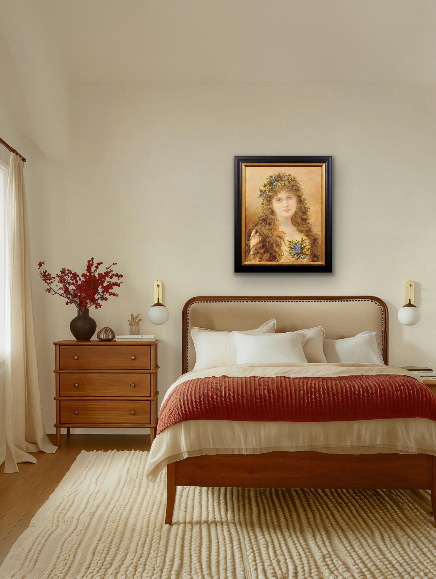 Primavera Peinture victorienne d'une jeune femme avec des fleurs de printemps dans les cheveux en vente 10