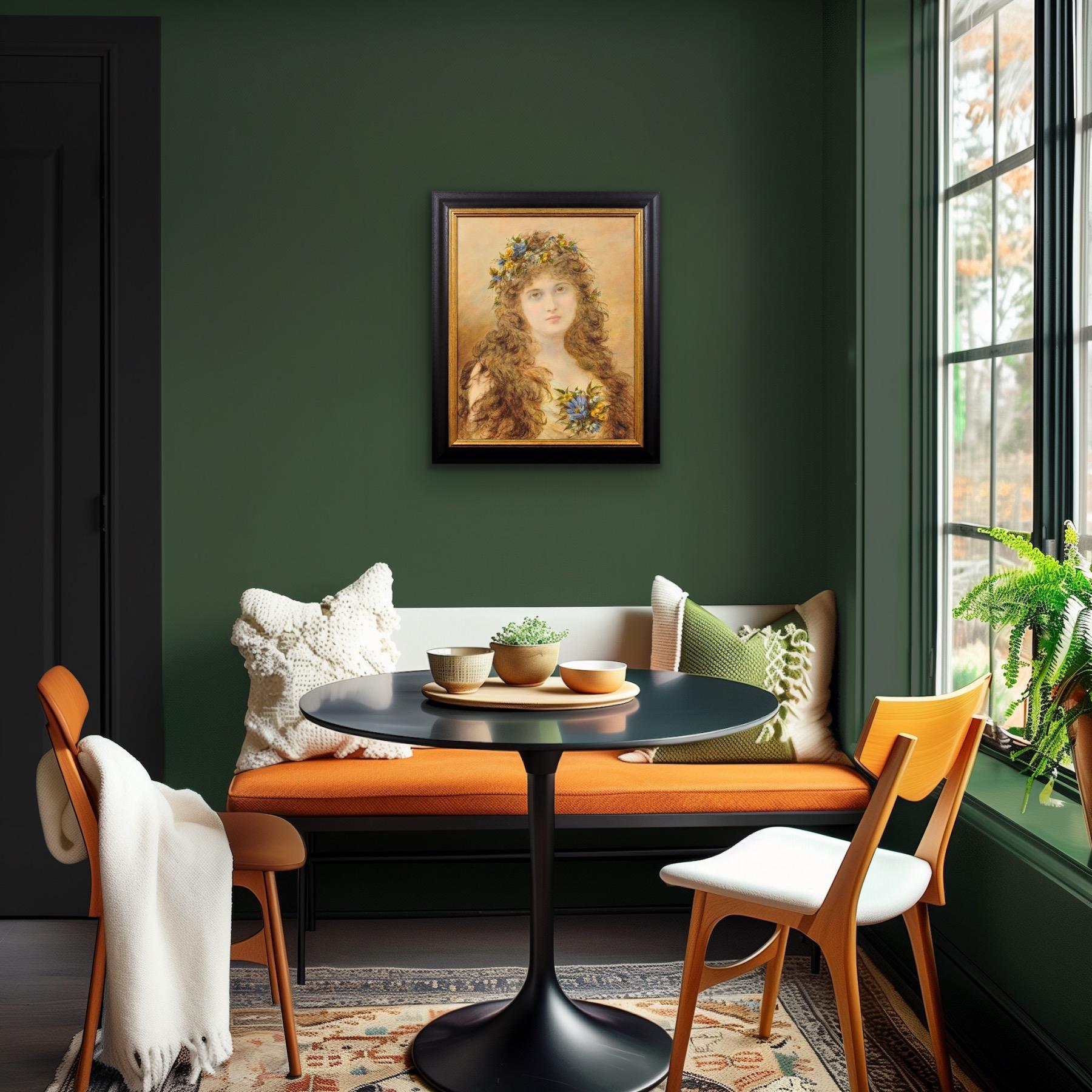 Primavera Peinture victorienne d'une jeune femme avec des fleurs de printemps dans les cheveux en vente 12