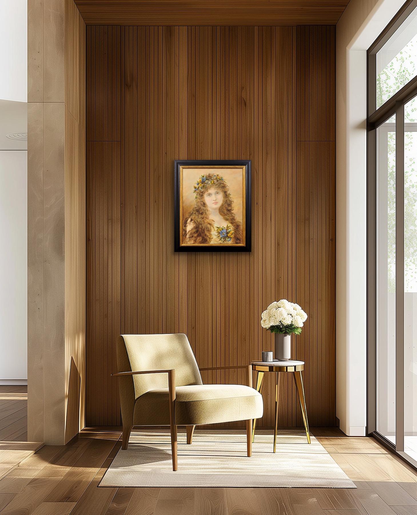 Primavera Peinture victorienne d'une jeune femme avec des fleurs de printemps dans les cheveux en vente 14