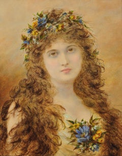 Primavera Victorian Painting Of A Young Lady With Springtime Flowers In Her Hair