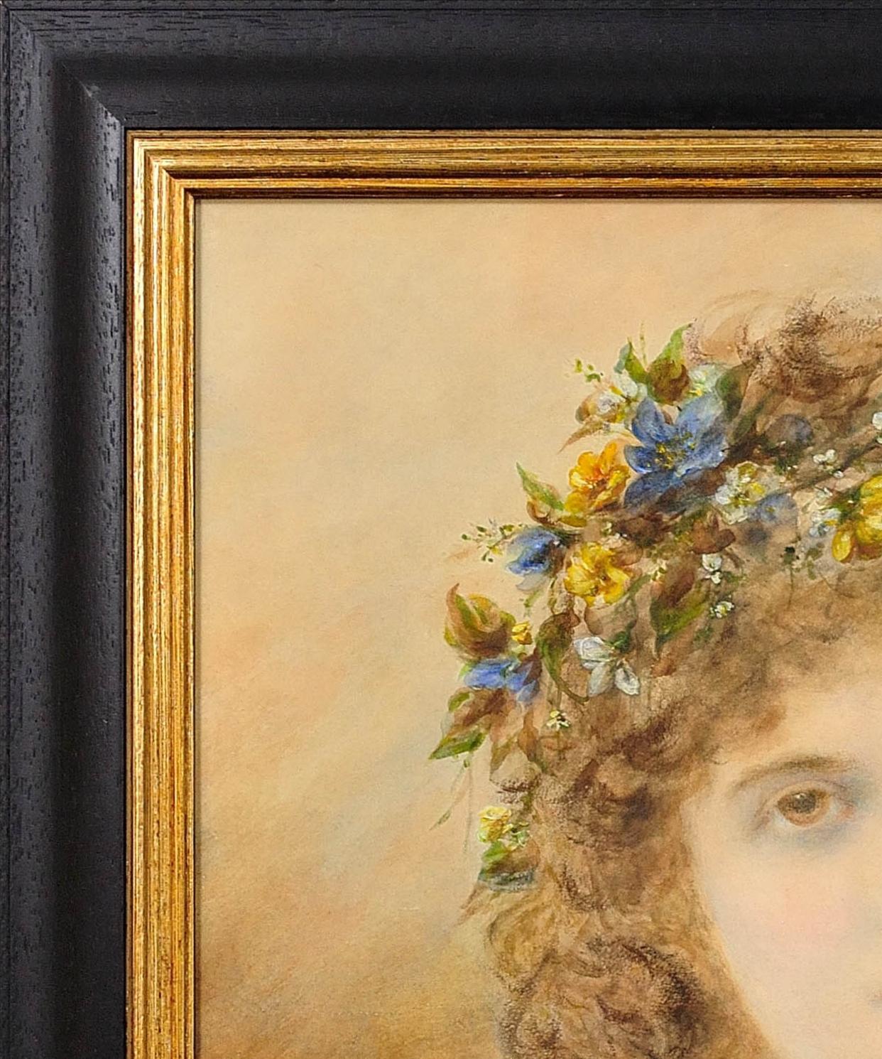 Primavera Peinture victorienne d'une jeune femme avec des fleurs de printemps dans les cheveux en vente 15