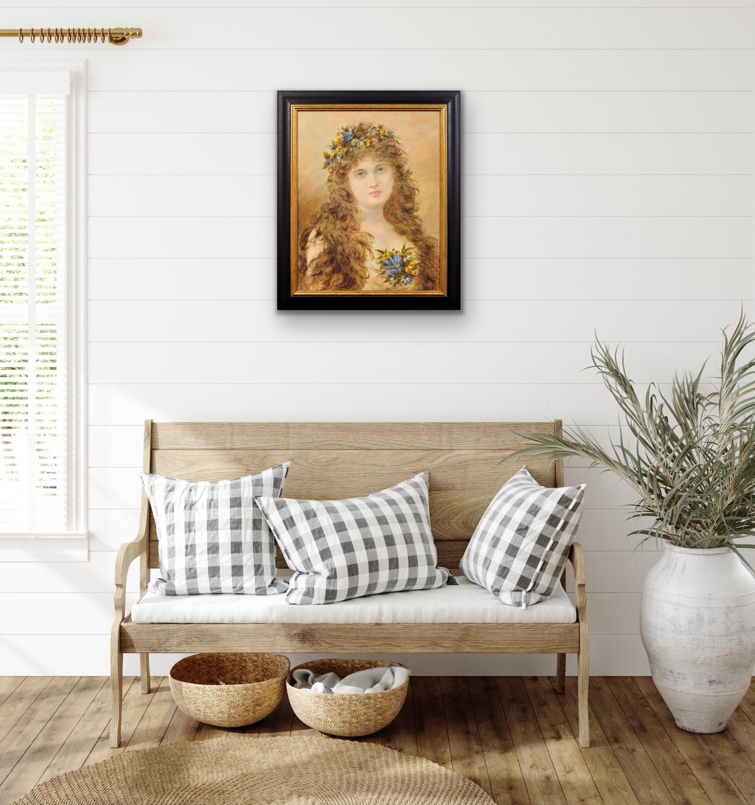 Primavera Peinture victorienne d'une jeune femme avec des fleurs de printemps dans les cheveux en vente 1