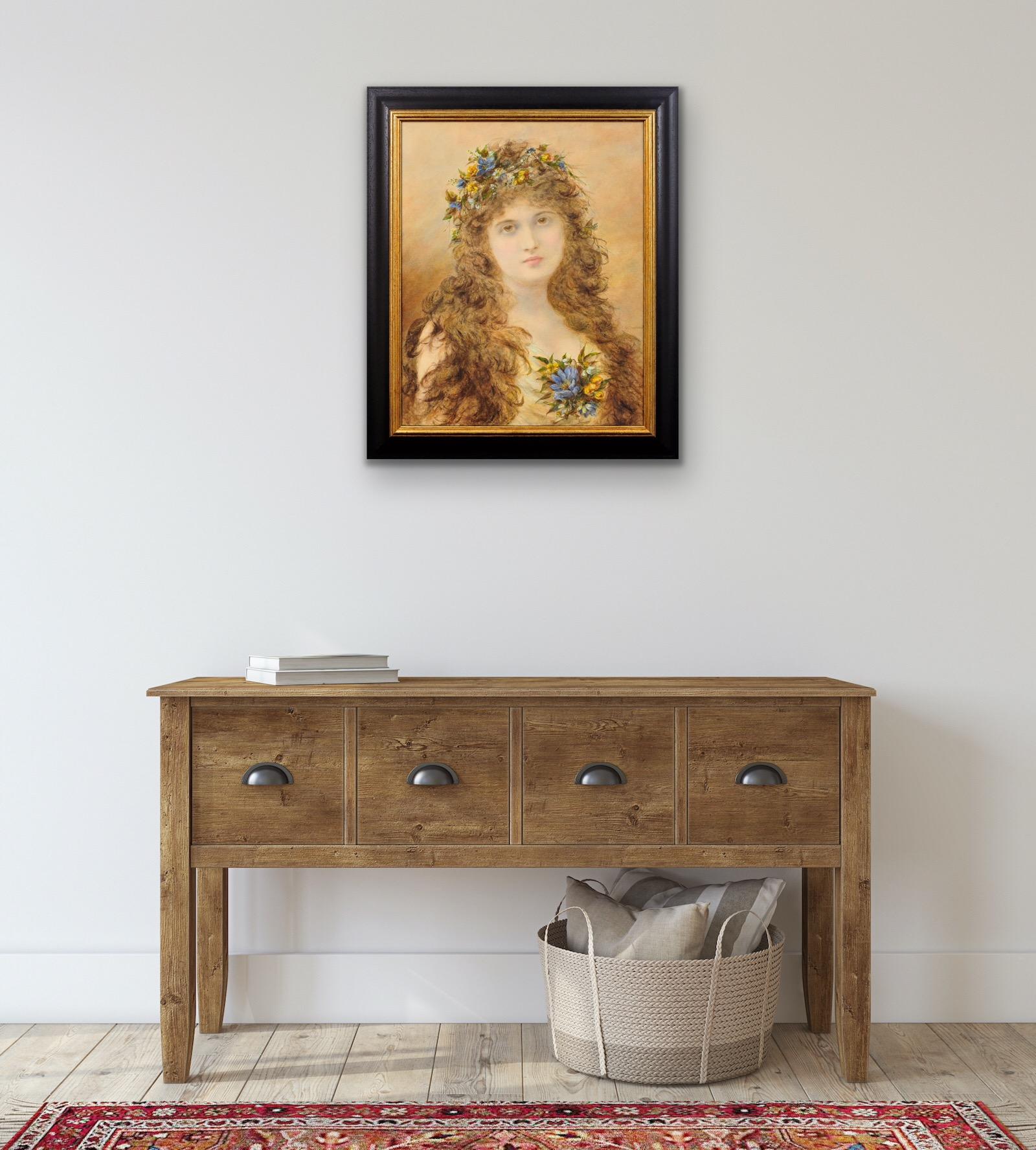 Primavera Peinture victorienne d'une jeune femme avec des fleurs de printemps dans les cheveux en vente 2