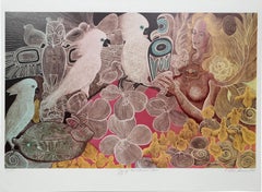 Joy of the Eternal Now, Folk Art Lithograph by Alice Asmar