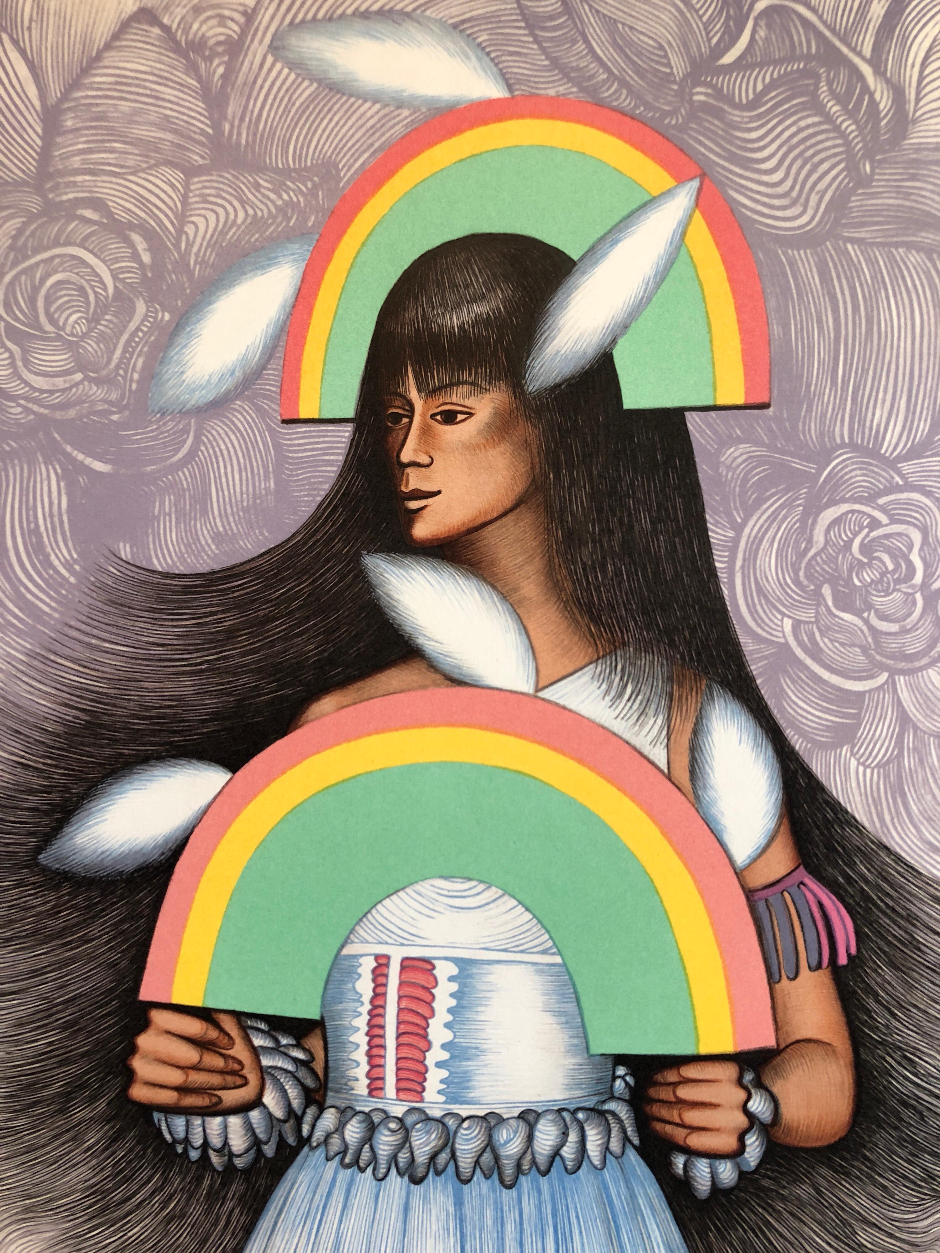 Rainbow Dancer, Native American Indian Lithograph California Woman Artist For Sale 1