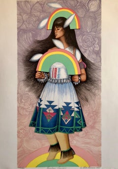 Vintage Rainbow Dancer, Native American Indian Lithograph California Woman Artist