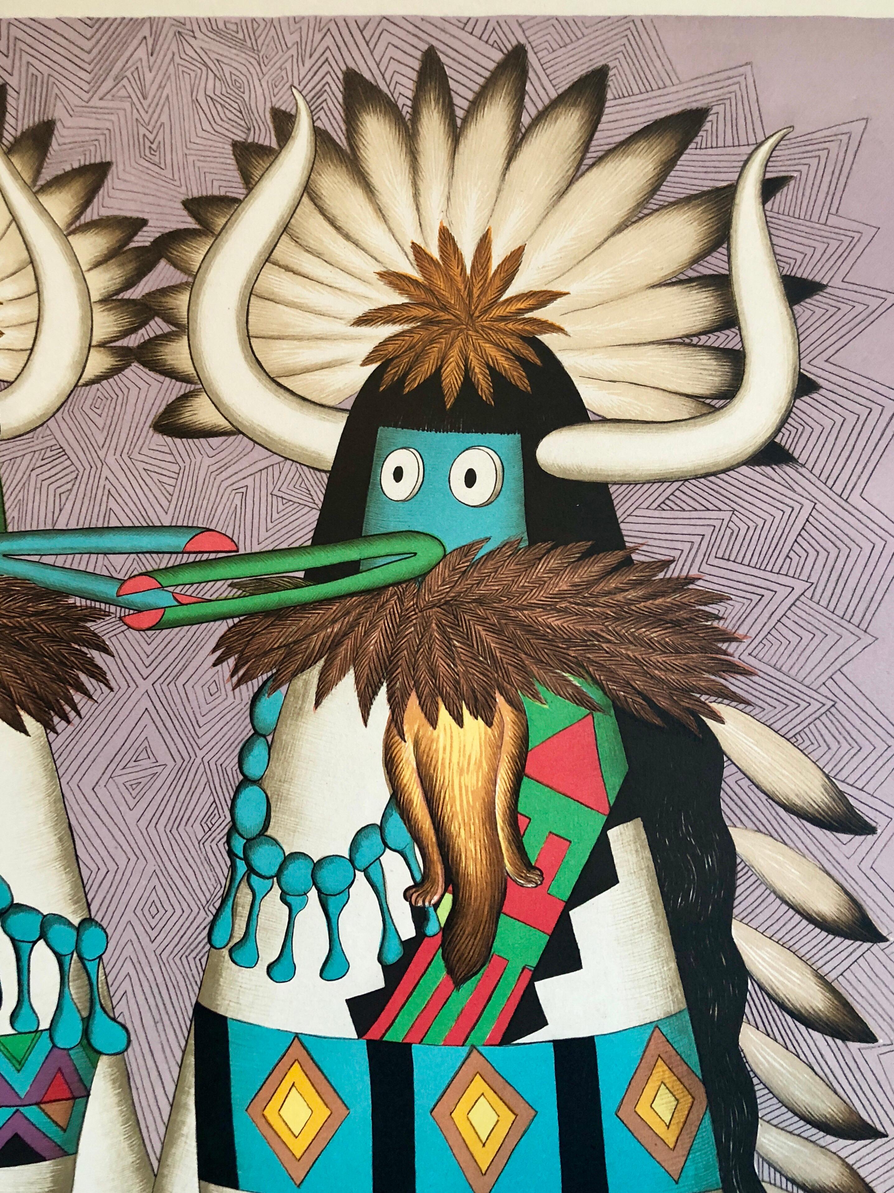 Shalako Dancer, Native American Indian Lithograph California Woman Artist - Print by Alice Asmar