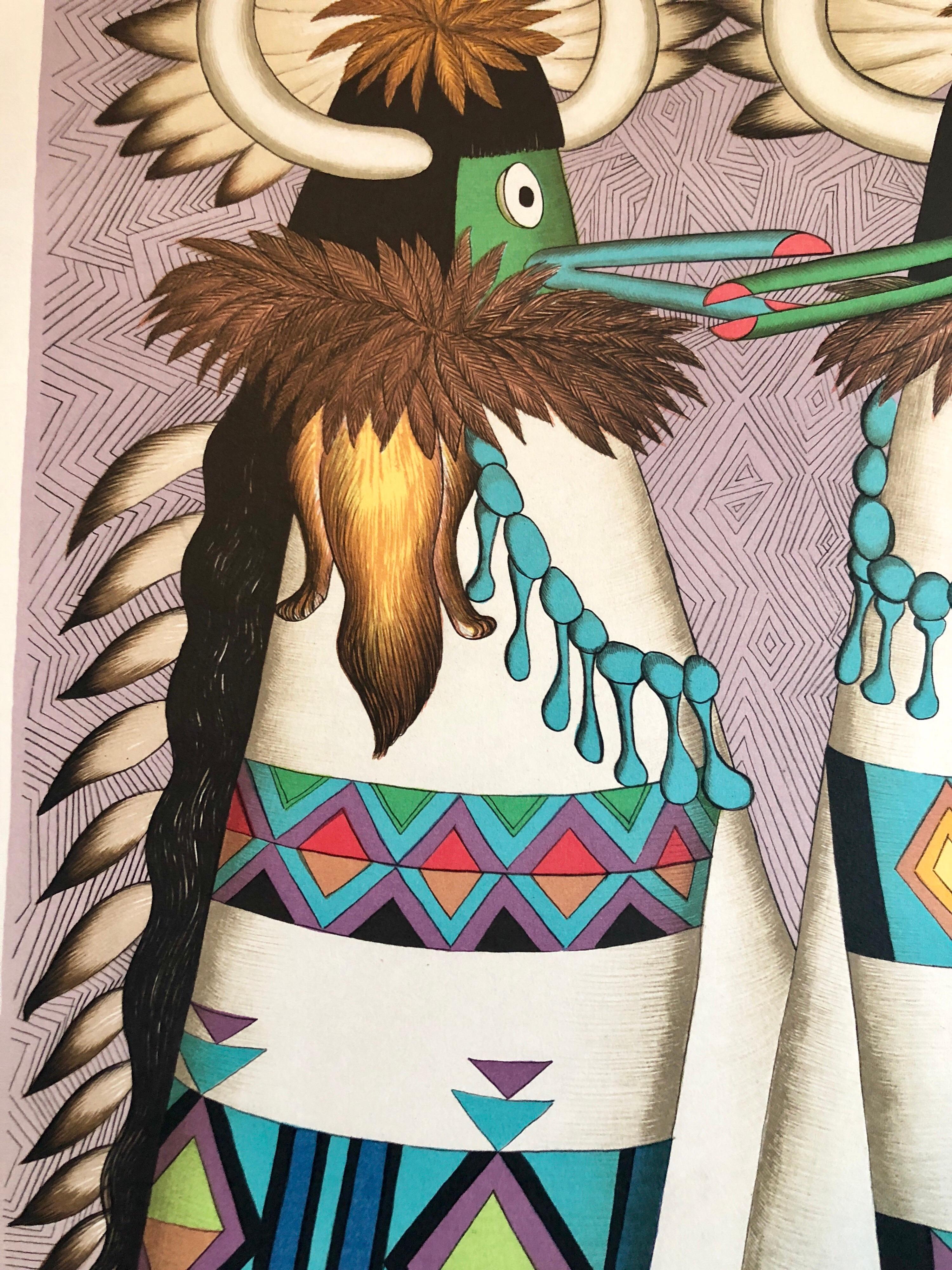 Shalako Dancer, Native American Indian Lithograph California Woman Artist - Contemporary Print by Alice Asmar