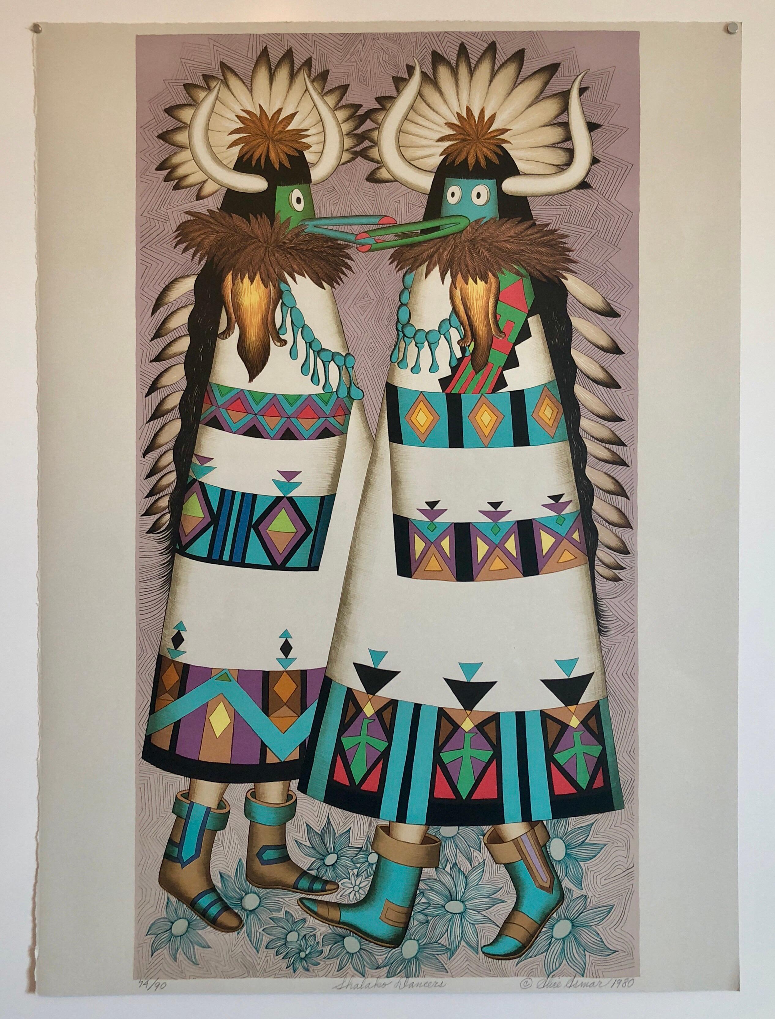 Bailarina Shalako, india nativa americana Litografía Mujer artista californiana en venta 2