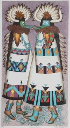 Shalako Dancers, Folk Art Lithograph by Alice Asmar