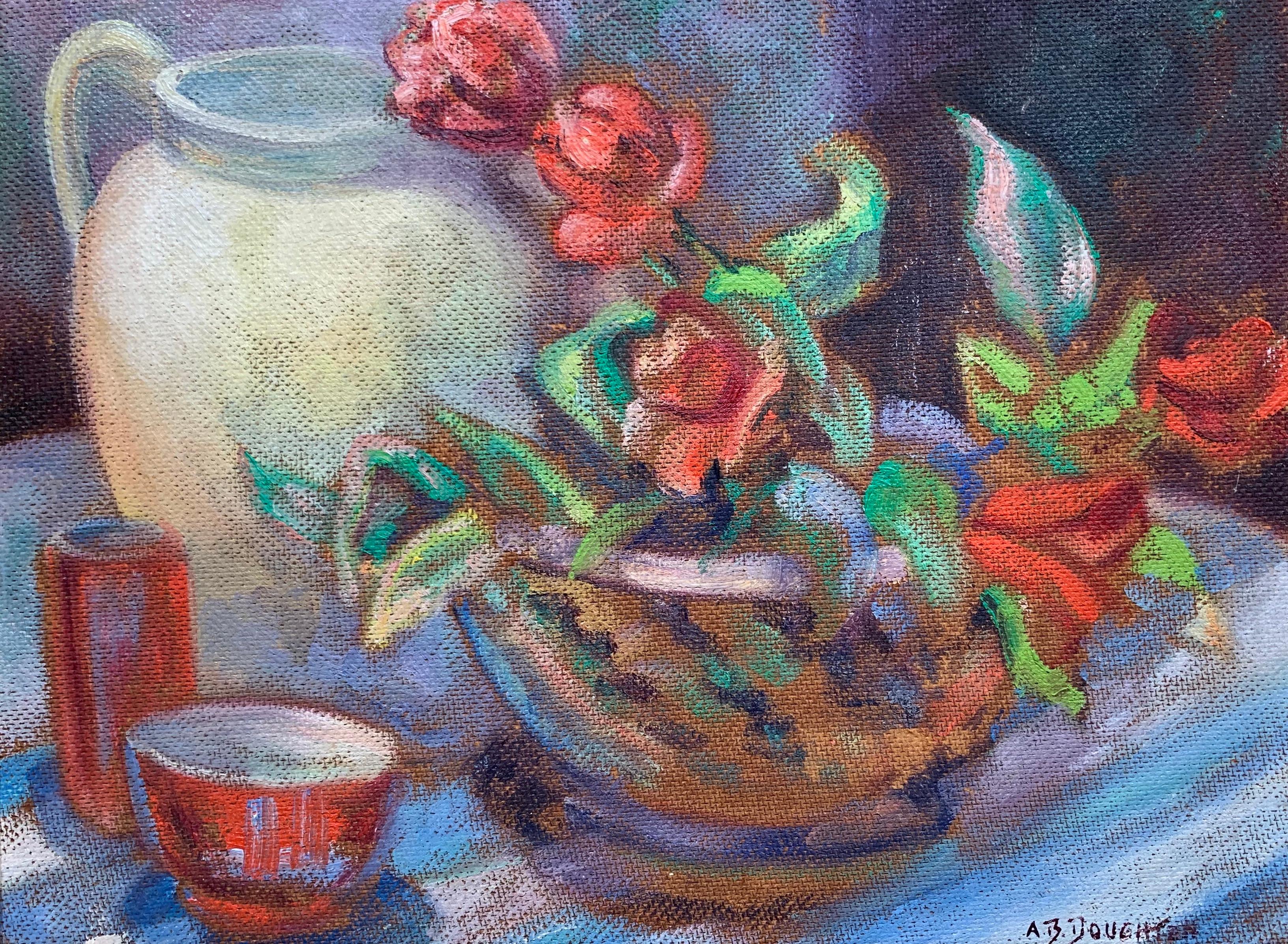 Still Life with Roses and Pitcher (PA Impressionist woman artist) - Painting by Alice B. Doughten