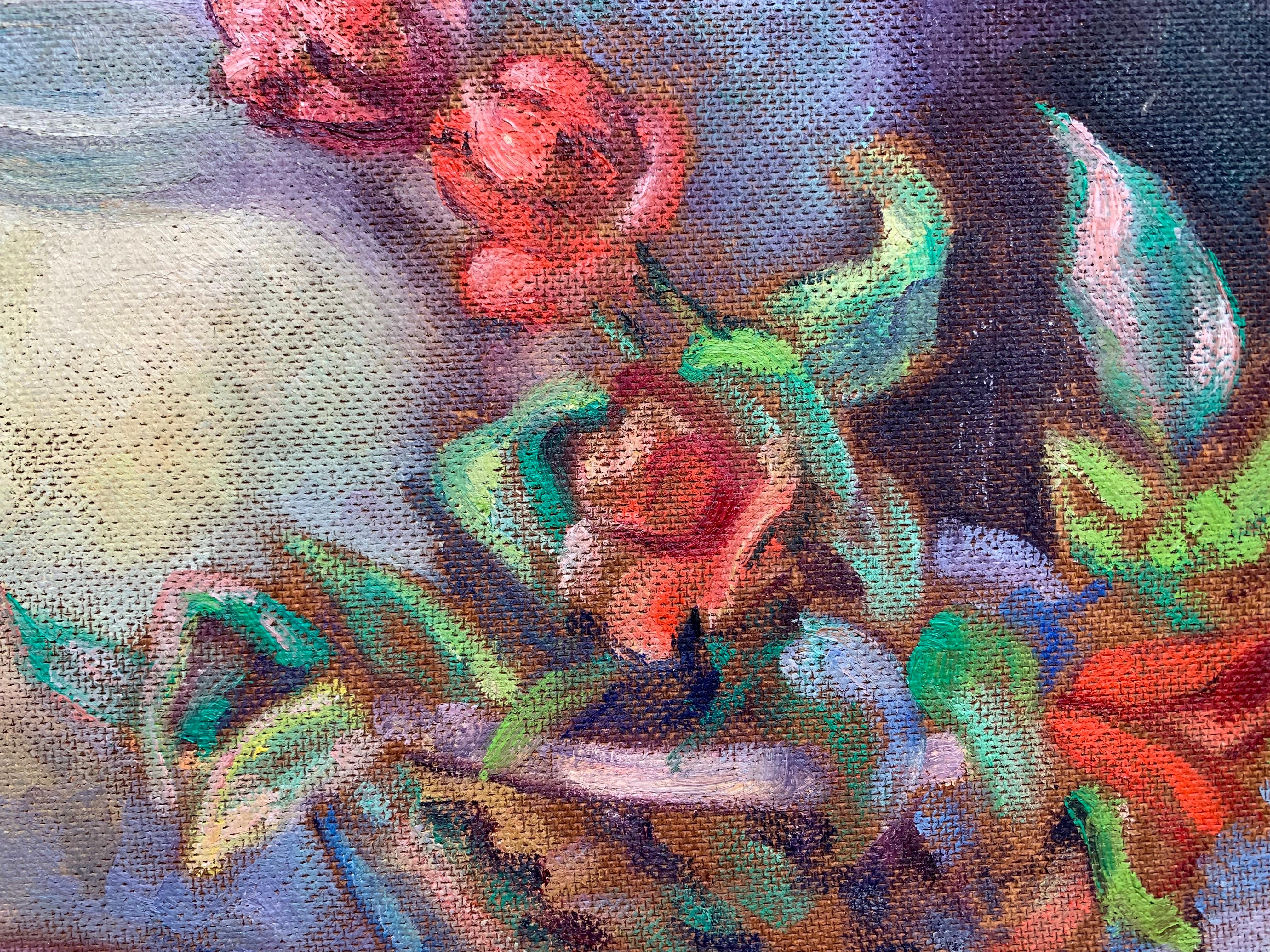 Nature morte avec des roses et un pichet (PA Impressionniste femme artiste) - Marron Still-Life Painting par Alice B. Doughten
