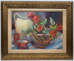 Natura morta con rose e brocca (artista donna impressionista di PA)