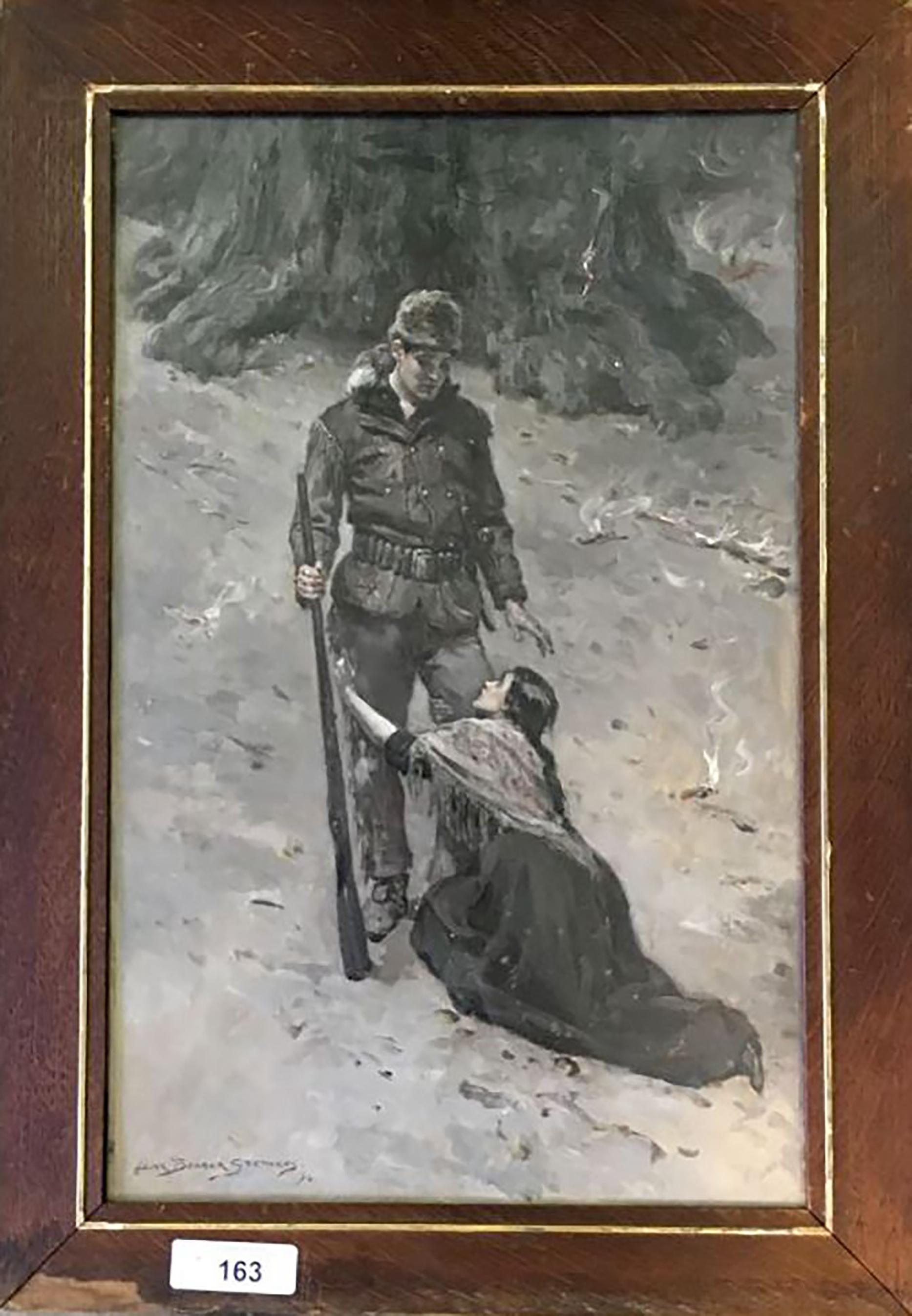 A Woman and a Hunter - Painting by Alice Barber Stephens
