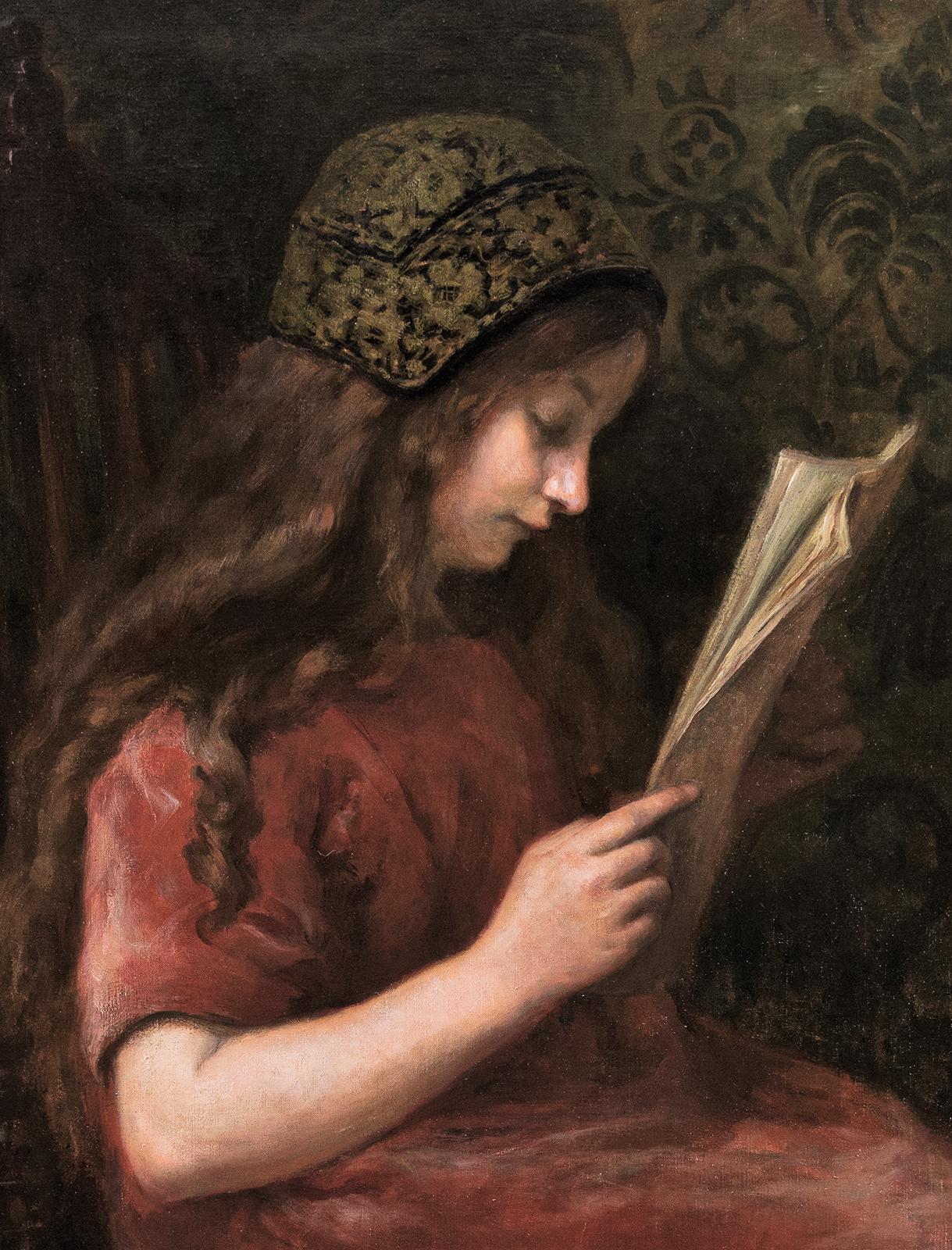 Young girl reading - Painting by Alice Bastide