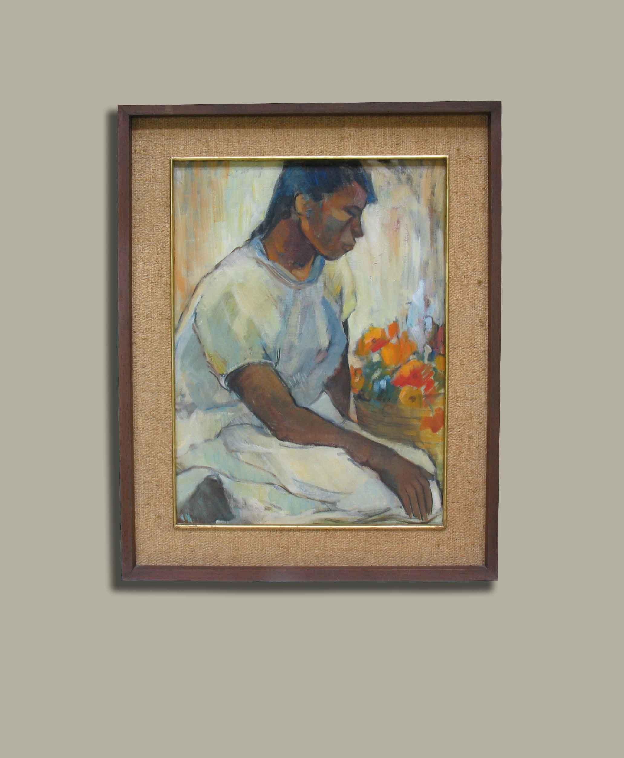 Peinture ALICE BIERNE SAWTELLE MACKENZIE 1898-1989  The Flower Sellers, Mexique, vers 1940 en vente