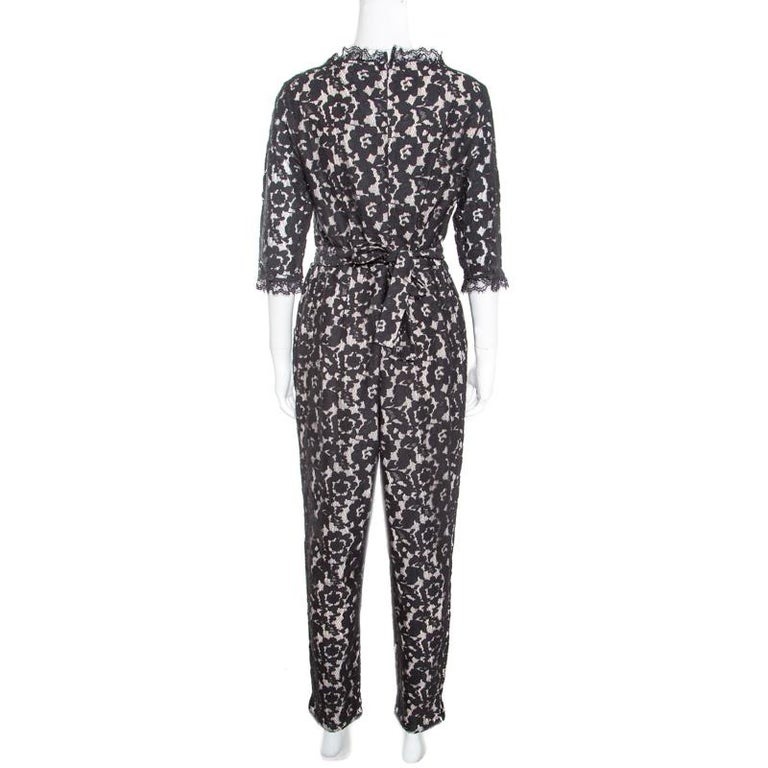 Alice by Temperley Black Floral Lace Belted Eros Jumpsuit L For Sale at ...
