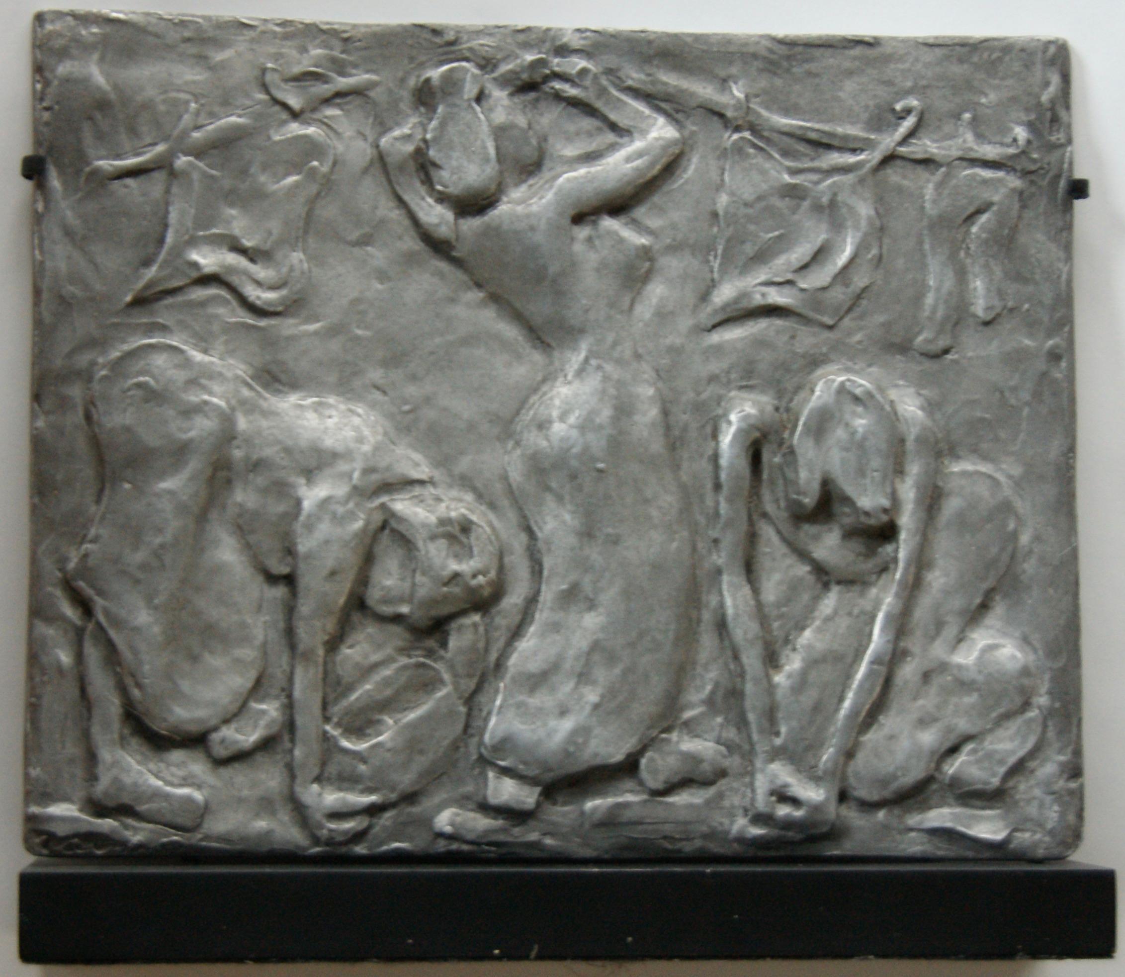 Alice Carr de Creeft Figurative Sculpture - "Washing Women" Cast Aluminum Plaque Sculpture WPA American Modern 20th Century