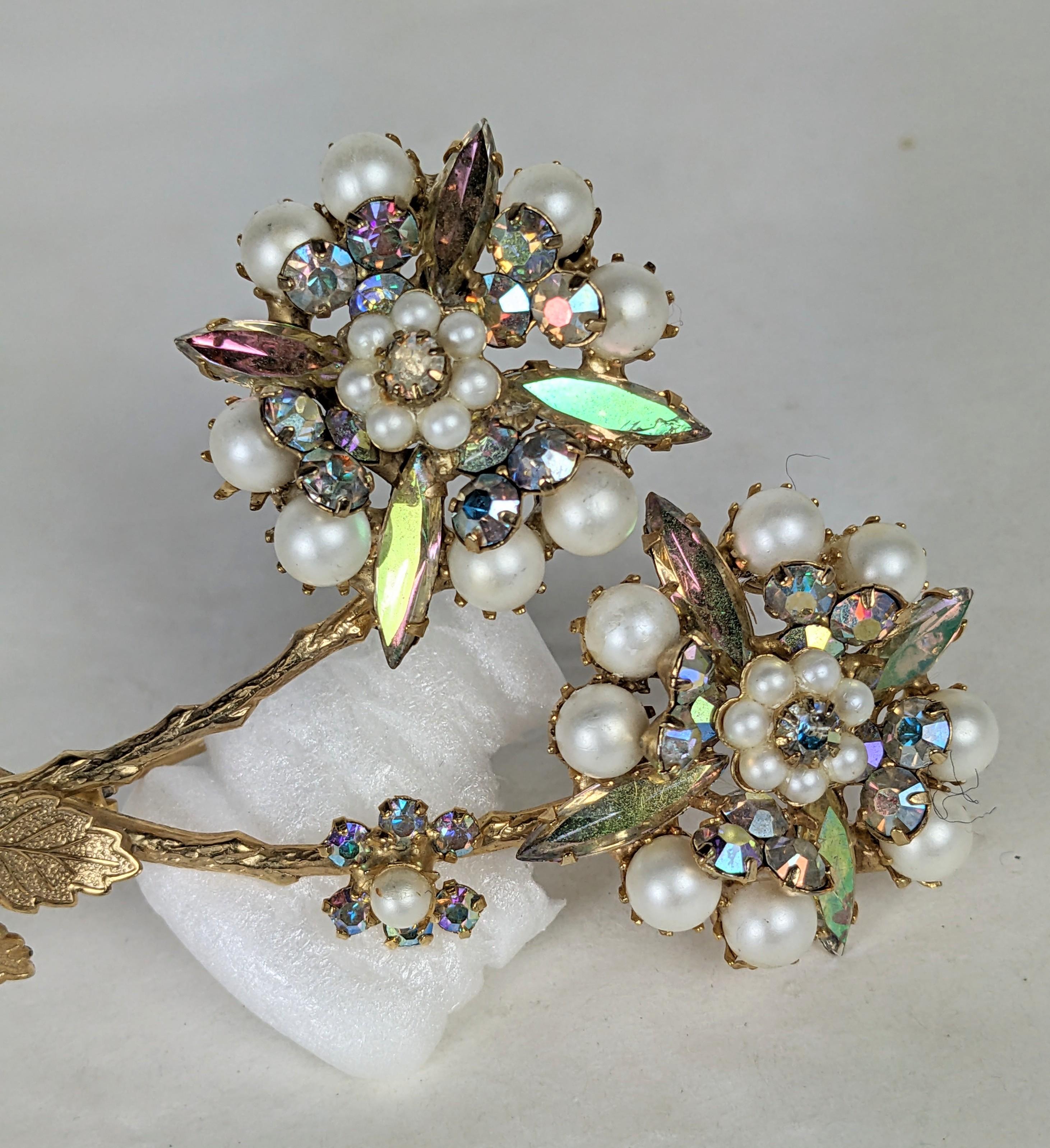 Alice Caviness Aurora and Pearl Floral Spray Brooch For Sale 1