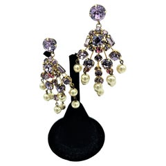 Alice Caviness NY,  stud earrings with rhinestones and faux pearls, 1980s