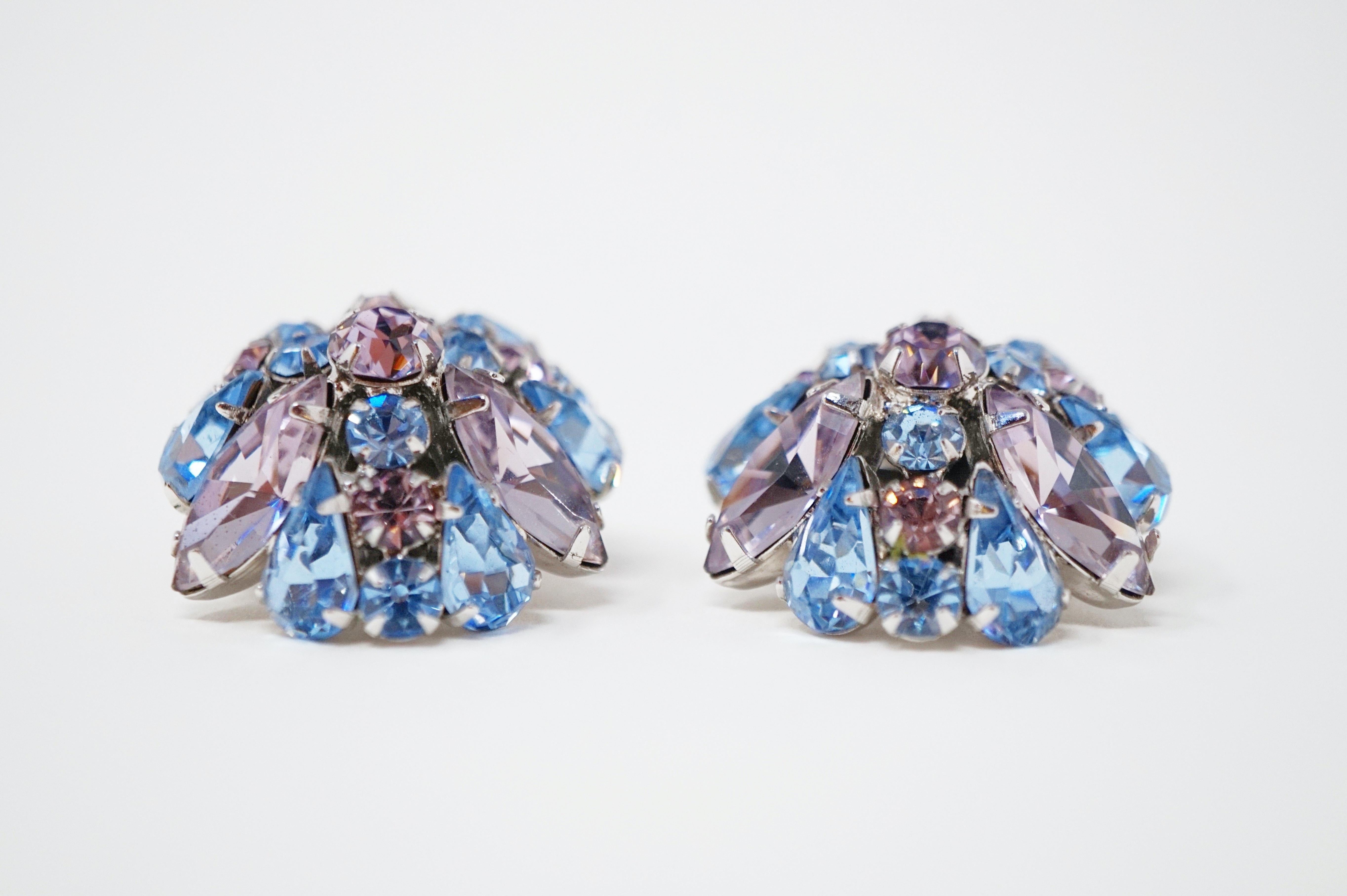Alice Caviness Pastel Rhinestone Statement Earrings, Signed, circa 1960 In Good Condition In McKinney, TX