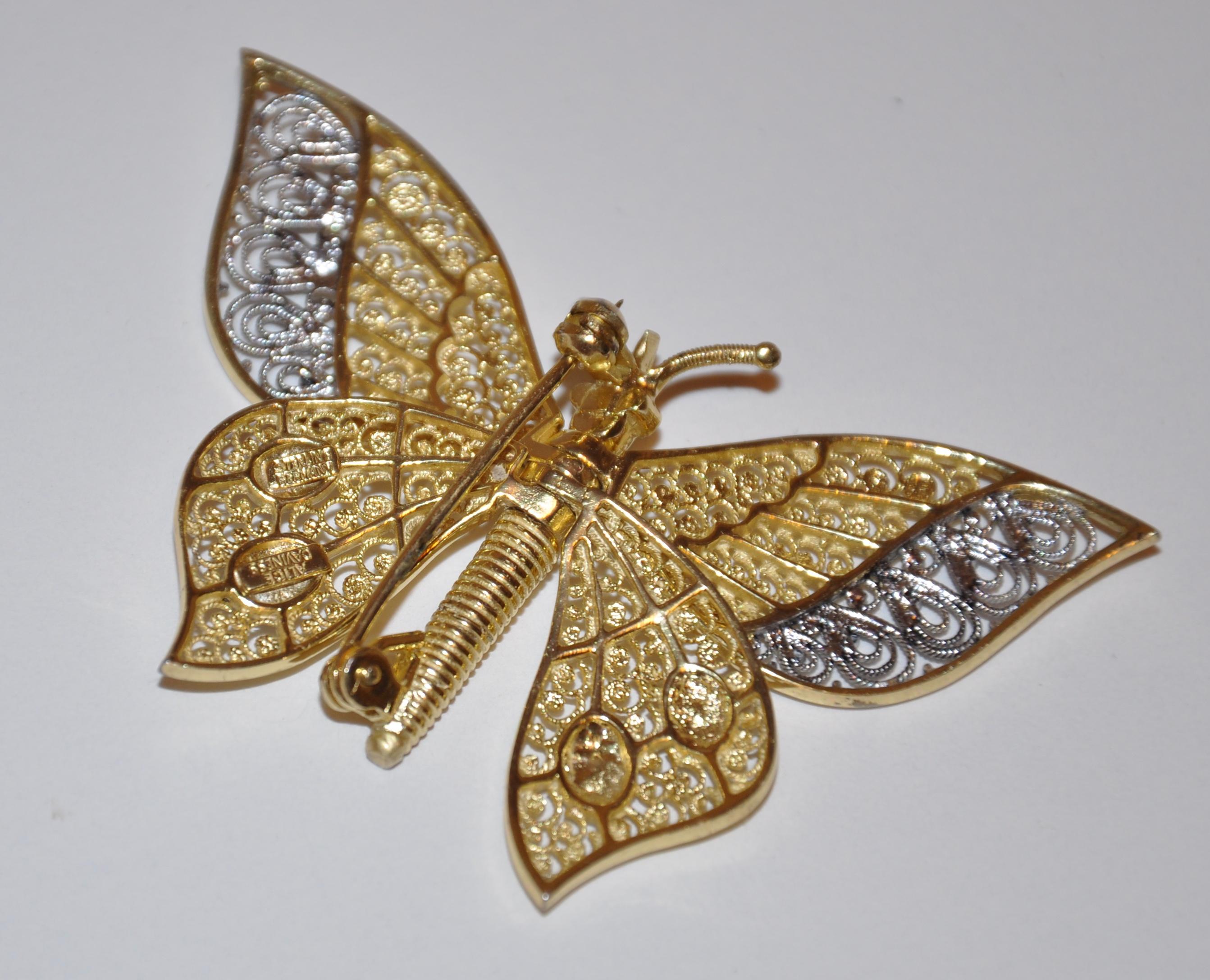 Alice Caviness, bewegliche Schmetterlingsflügel-Brosche aus Sterlingsilber mit Goldüberzug für Damen oder Herren im Angebot