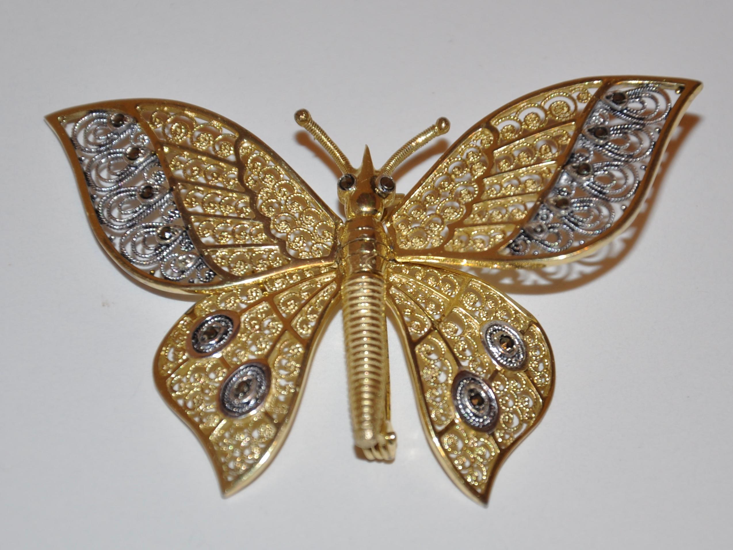 Alice Caviness, bewegliche Schmetterlingsflügel-Brosche aus Sterlingsilber mit Goldüberzug im Angebot 3