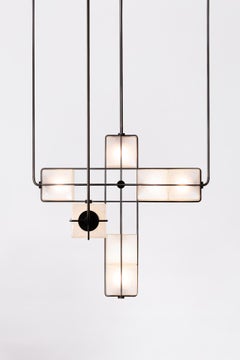 Alice Chandelier Sandblasted Handblown Glass in Solid Brass or Matte Black