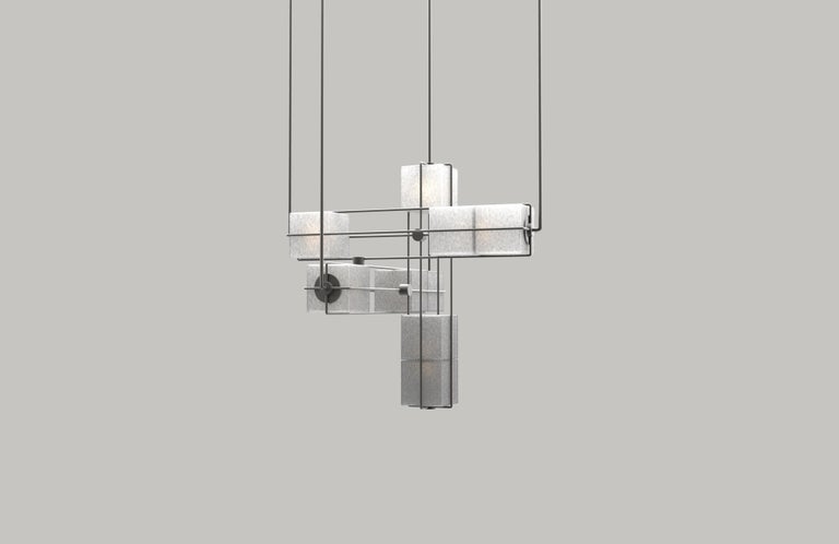 Alice Chandelier Sandblasted Handblown Glass In Solid Brass Or Matte Black For Sale At 1stdibs