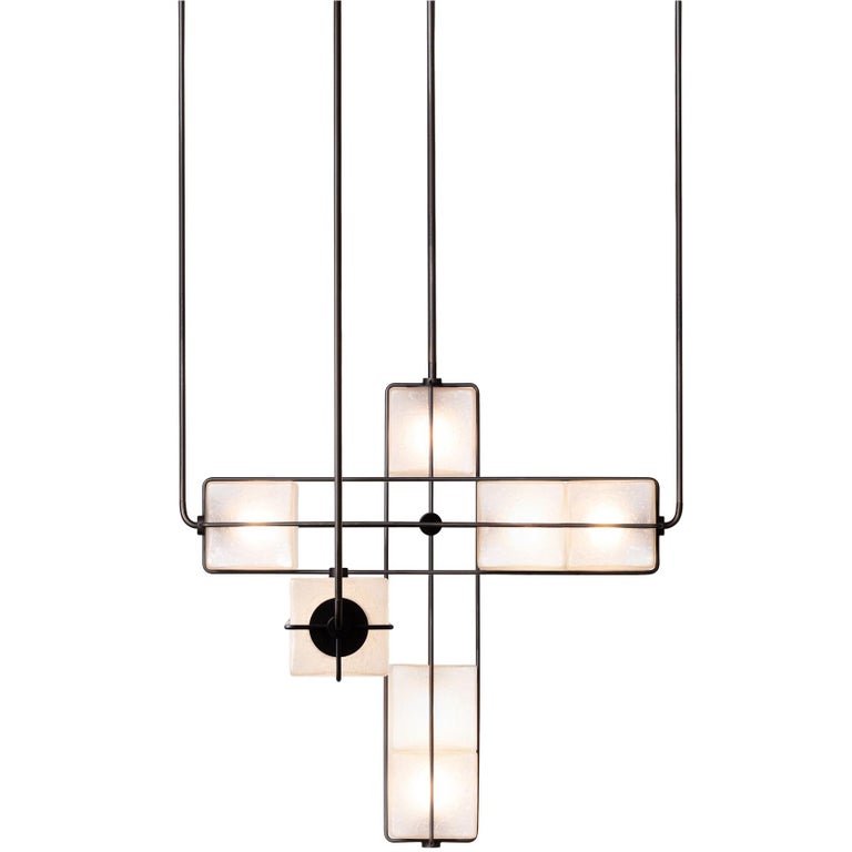 Alice Chandelier Sandblasted Handblown Glass In Solid Brass Or Matte Black For Sale At 1stdibs
