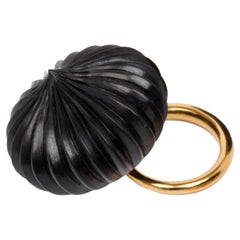 Alice Cicolini 9k Gold Hand Carved Ebony Blue Diamond Temple Indian Dome Ring 