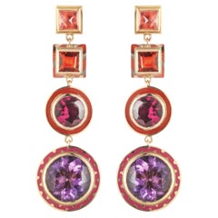 Alice Cicolini's 14k Gold, Enamel and Amethyst Candy Lacquer Chandelier Earrings