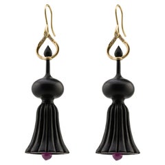 Alice Cicolini's Handcarved Ebony Diamond And Ruby Indian Temple Fluted Earrings