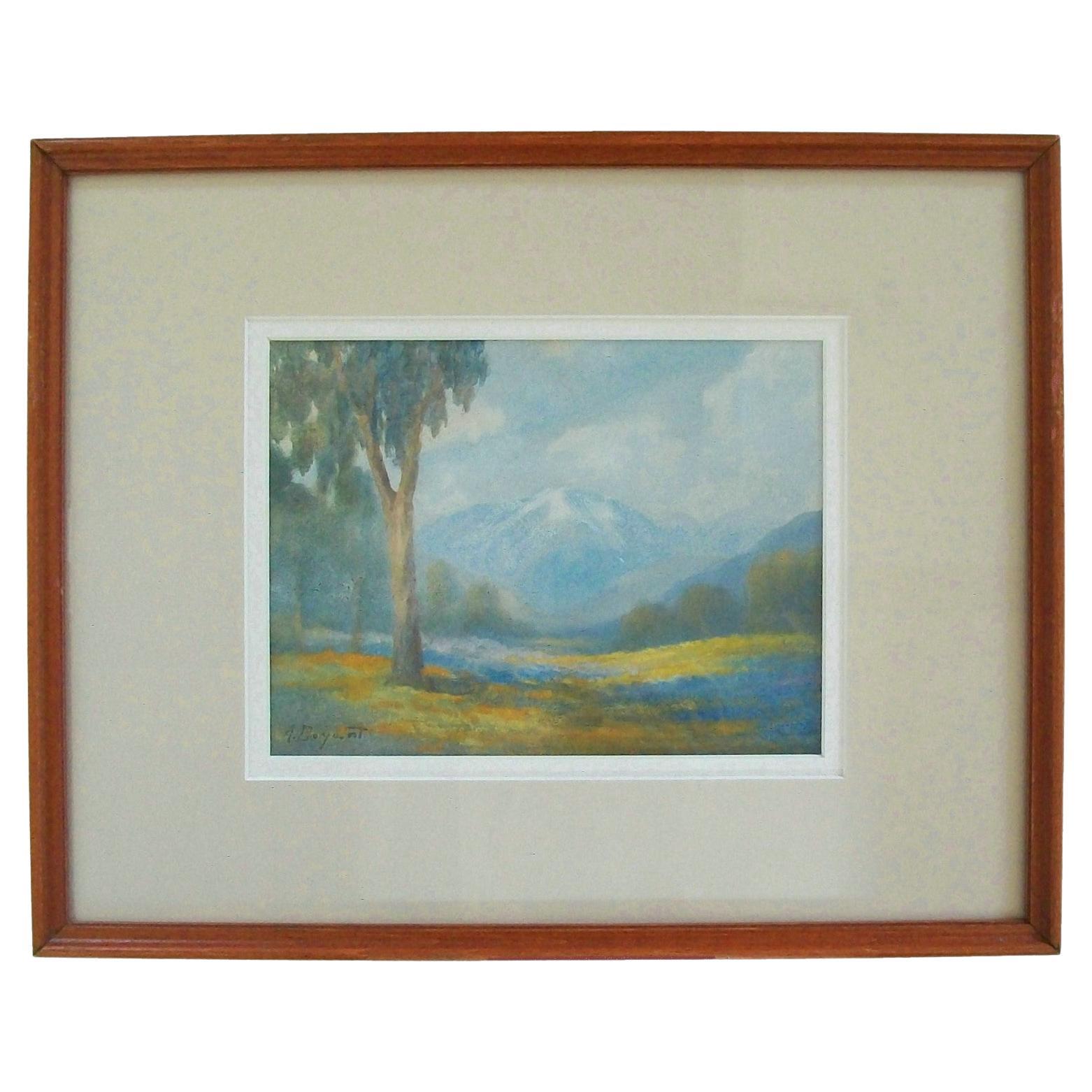ALICE D. BRYANT - Peinture à l'aquarelle impressionniste californienne - vers 1920